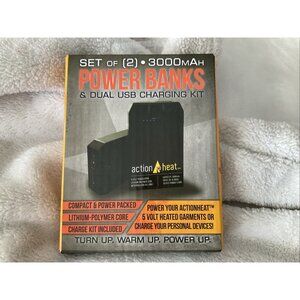 ActionHeat Portable 5V Power Bank 3000mAh Kit Set Of 2 Li-Poly Charging Kit New